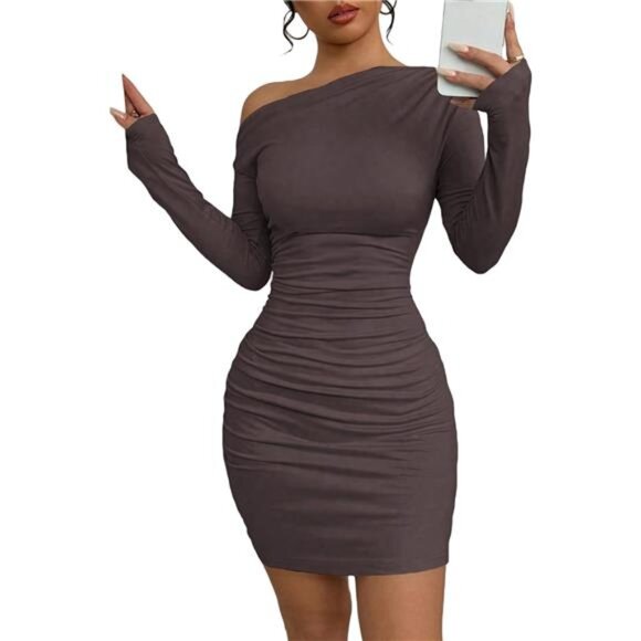 Off The Shoulder Dress for Women Coffee - Picture 1 of 4